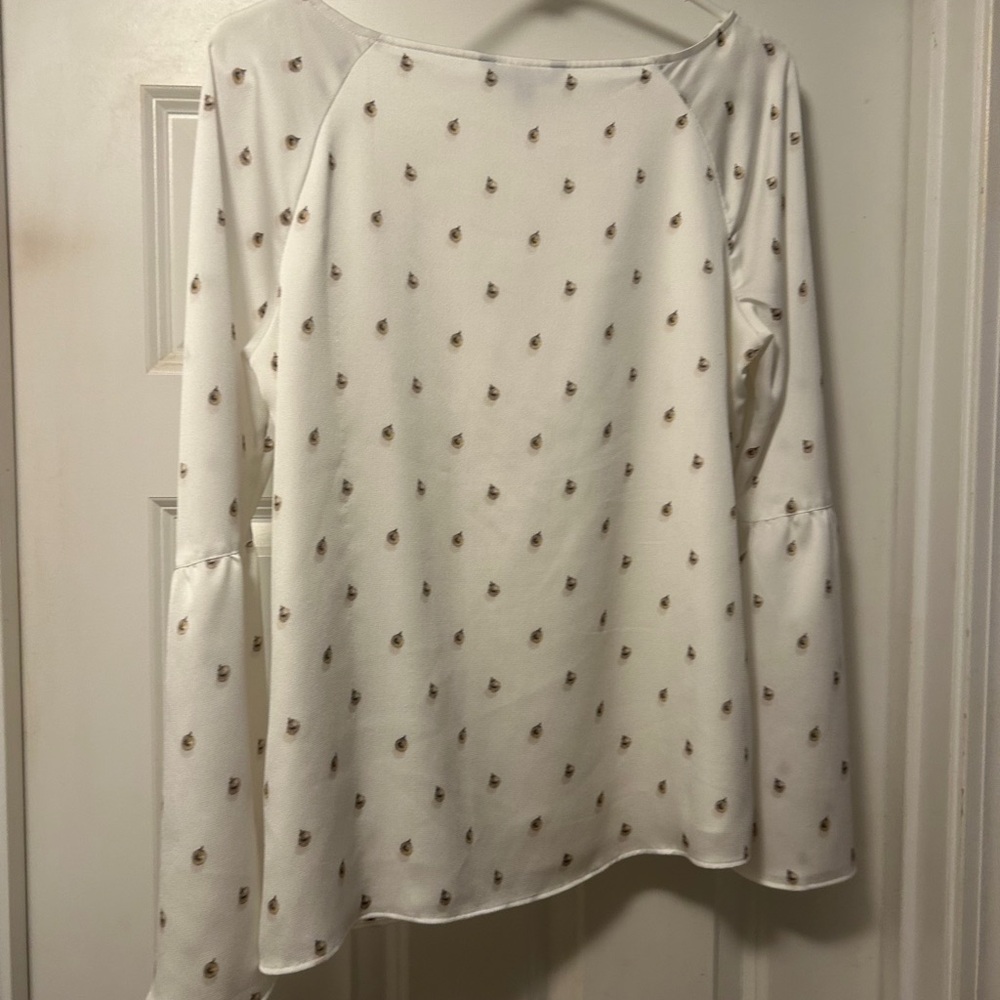 Banana Republic Cream Blouse with Bell Sleeves and Olive Colored Accents - Picture 2 of 7